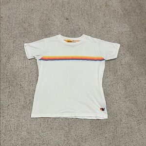 White Kids Shirt with Rainbow Stripe by Aviator Nation